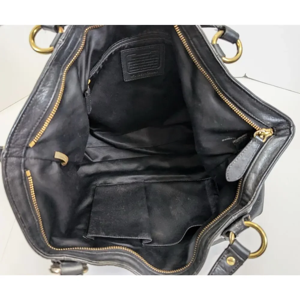 Coach Izzy Leather Carryall Satchel Bag Black Double Handle Purse F24683